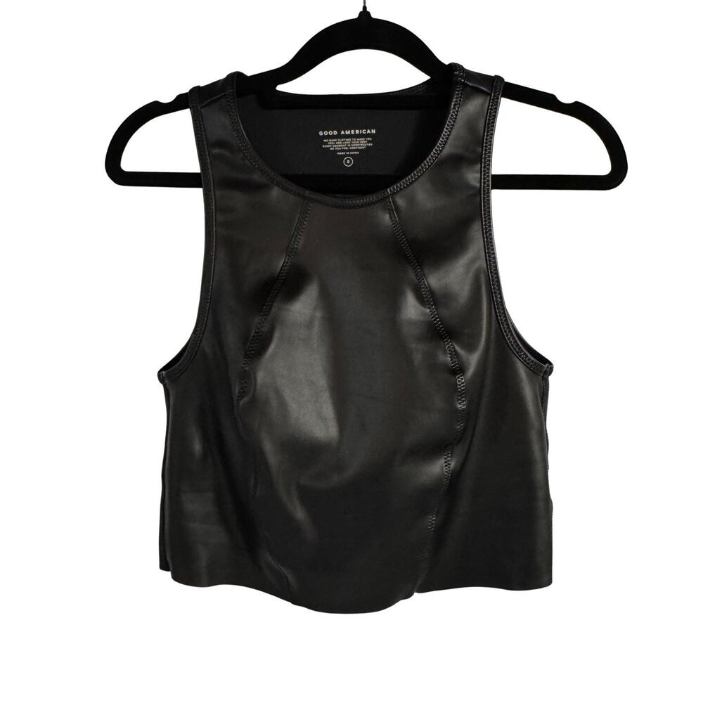 Good American Tank Top Cropped Faux Leather Women's Size 2 Castlecore Biker Whim